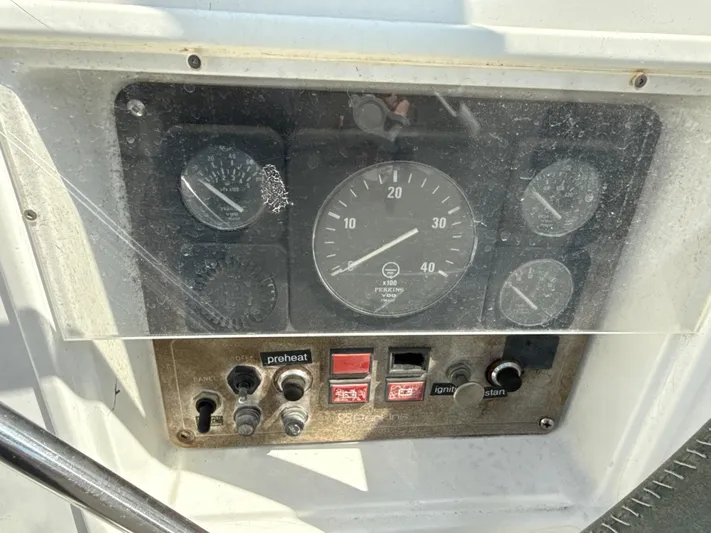 Gonzo Yacht Photos Pics Control panel of a 1997 Beneteau 50 sailboat with gauges and switches.