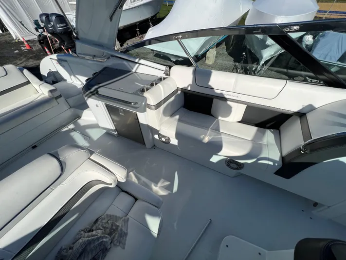  Yacht Photos Pics 2014 Formula 350 Crossover Bowrider interior with white seating and modern design.