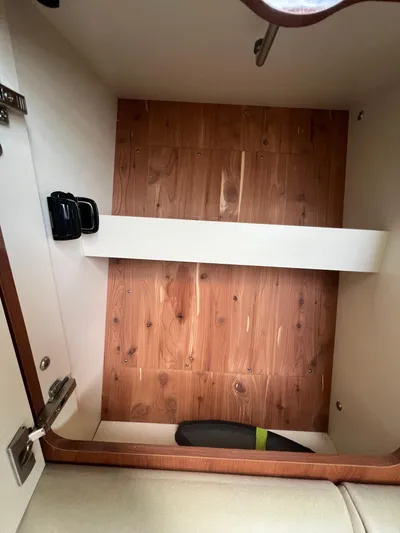  Yacht Photos Pics Interior storage compartment of a 2014 Formula 350 Crossover Bowrider boat.