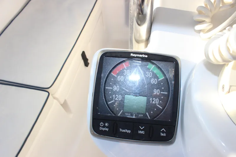  Yacht Photos Pics Raymarine display on 2014 Hunter 33 sailboat, showing wind speed and direction.