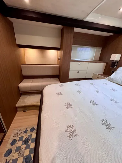  Yacht Photos Pics Luxurious bedroom interior of 2016 Cranchi Eco Trawler 53 Long Distance yacht.