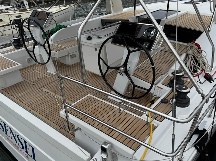 Sensei Yacht Photos Pics Beneteau Oceanis 46.1 sailboat deck with dual steering wheels, 2021 model.