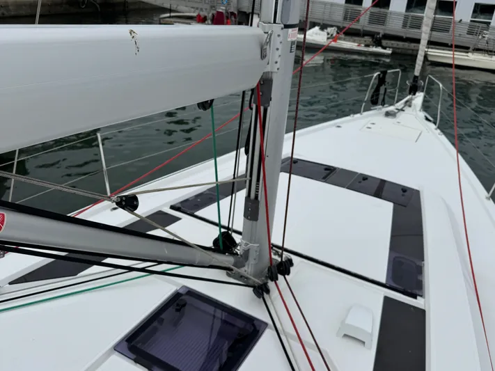 Sensei Yacht Photos Pics Beneteau Oceanis 46.1 sailboat deck, 2021 model, with visible rigging and mast.