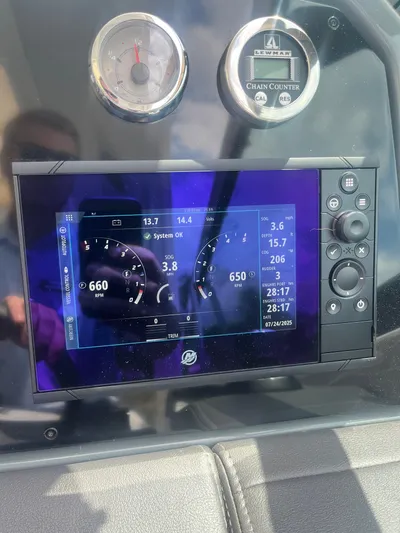  Yacht Photos Pics Dashboard of 2024 Formula 330 Crossover Bowrider I/O with digital display and gauges.