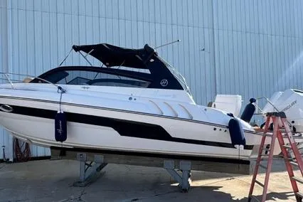  Yacht Photos Pics 2024 Hanover 305 White & Black Edition boat on stand, side view.