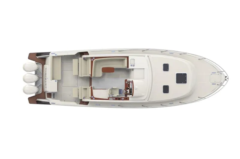  Yacht Photos Pics Manufacturer Provided Image: Top view of 2023 Hinckley Sport Boats 40x model with triple outboard engines.
