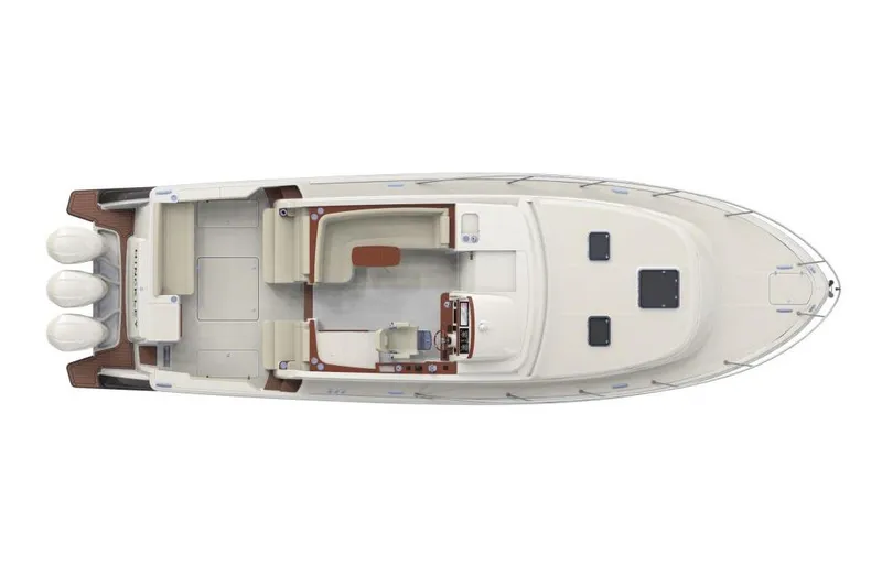  Yacht Photos Pics Manufacturer Provided Image: Top view of 2023 Hinckley Sport Boats 40x model, showcasing deck layout and triple outboard engines.