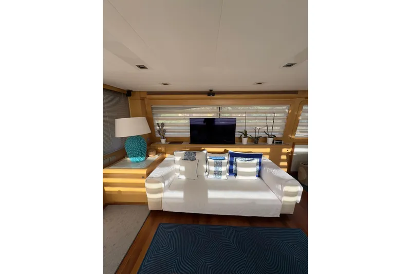  Yacht Photos Pics Luxurious interior of 2010 Ferretti Yachts 800 with elegant sofa and decor.