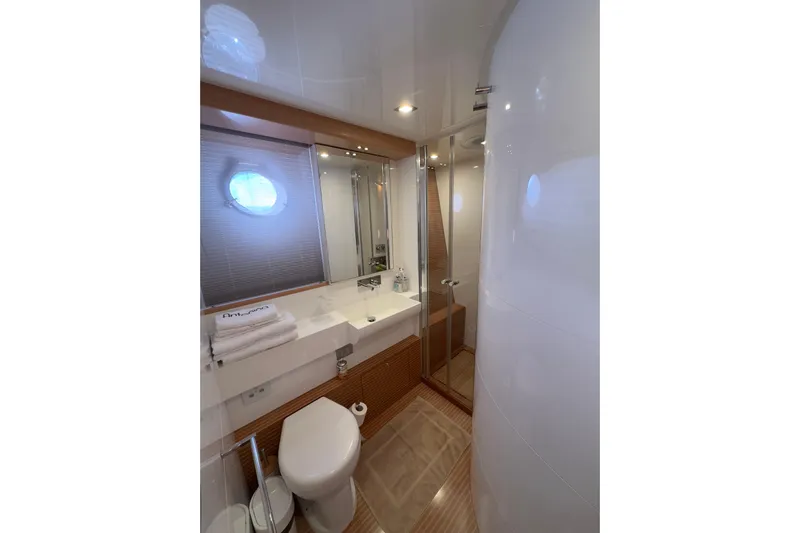  Yacht Photos Pics Luxurious bathroom on 2010 Ferretti Yachts 800, featuring modern fixtures and elegant design.