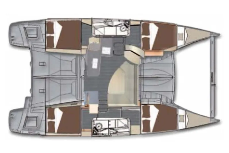 Knotty Nature Yacht Photos Pics Floor plan of 2011 Fountaine Pajot Lipari 41 catamaran, showcasing cabin and living areas.