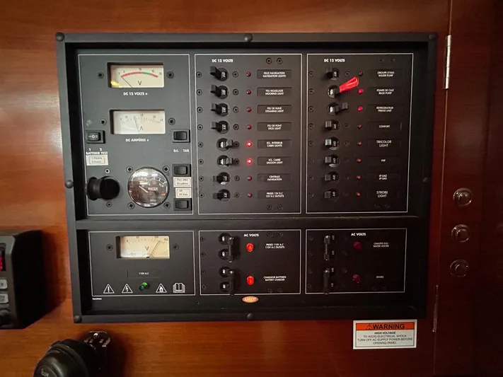 Veronese Yacht Photos Pics Electrical control panel on a 2003 Beneteau First 47.7 yacht.