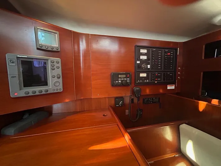 Veronese Yacht Photos Pics Control panel of a 2003 Beneteau First 47.7 yacht with navigation equipment.