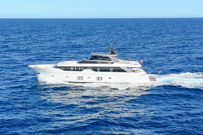 Le Gypsy Yacht Photos Pics Luxurious 2018 Sanlorenzo 102A yacht cruising on open blue sea.