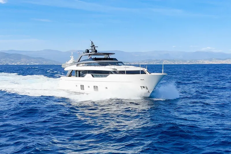 Le Gypsy Yacht Photos Pics Luxurious 2018 Sanlorenzo 102A yacht cruising on open blue sea.