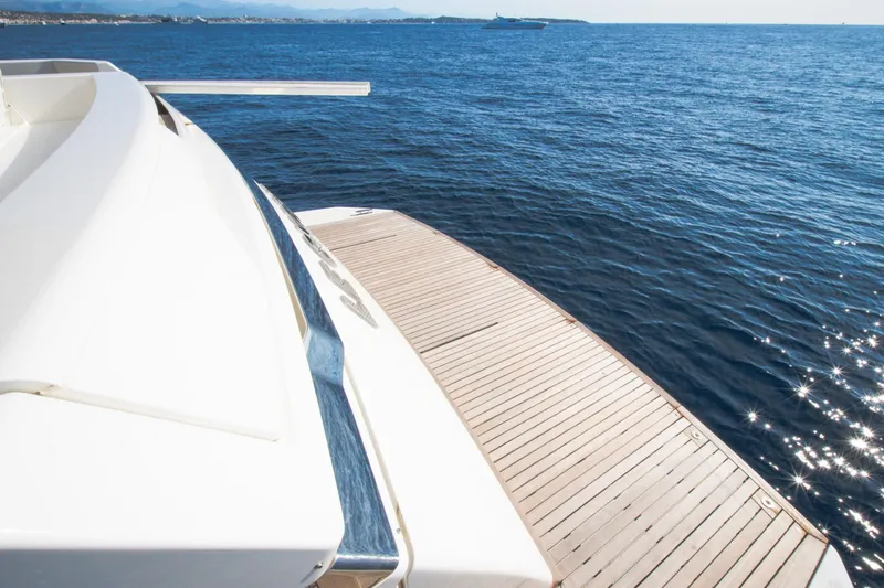 Le Gypsy Yacht Photos Pics Sanlorenzo 102A yacht deck overlooking the ocean, 2018 model.