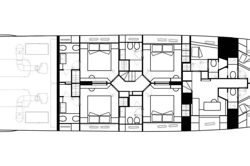 Le Gypsy Yacht Photos Pics Floor plan of 2018 Sanlorenzo 102A yacht, showcasing cabin and layout design.