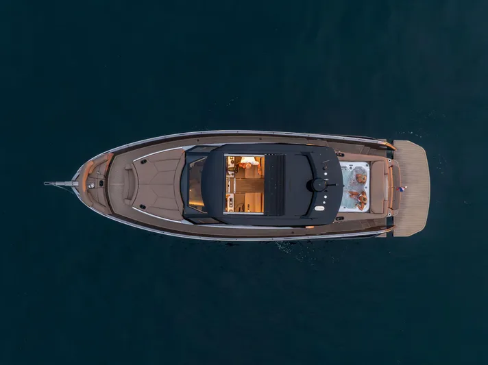 Virtus Yacht Photos Pics Top view of 2022 Steeler B50 AQUAZEN yacht on calm water.
