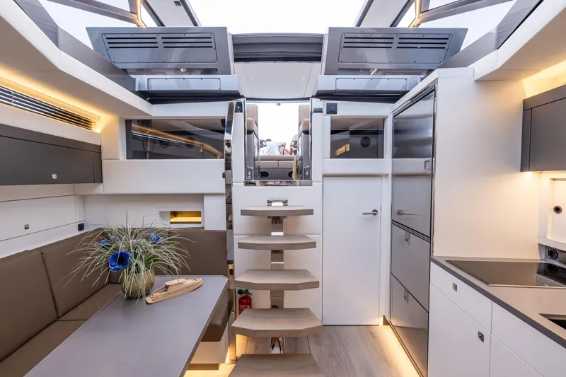 Virtus Yacht Photos Pics Modern interior of 2022 Steeler B50 AQUAZEN yacht with sleek design and ambient lighting.