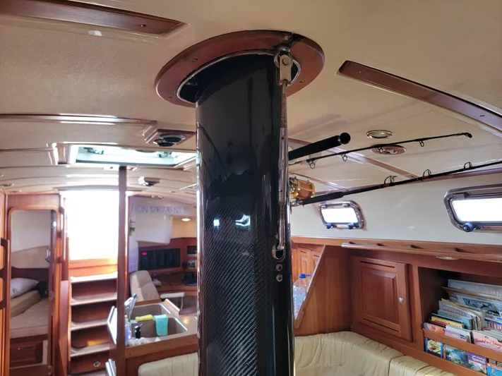 Rio Yacht Photos Pics Interior of 2008 Tartan 4300 sailboat with wooden cabinetry and carbon fiber mast.