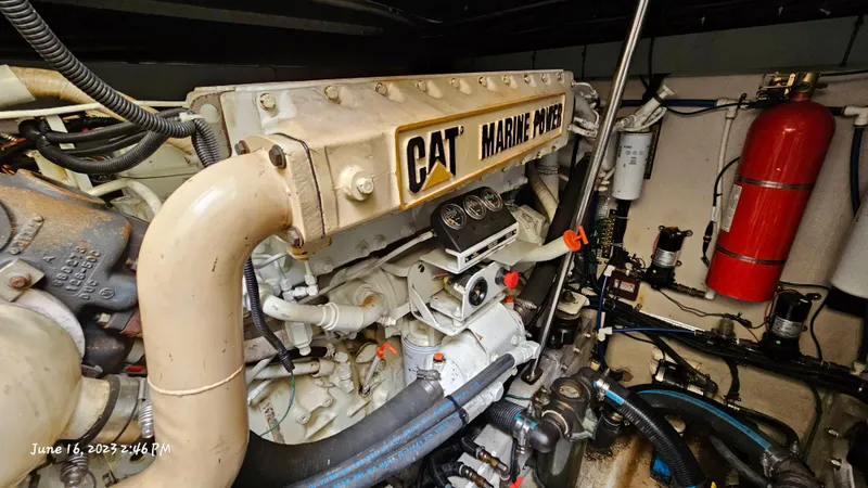 Dolce Vita Yacht Photos Pics Engine room of a 1999 Sea Ray 540 Sundancer with CAT Marine Power engine.