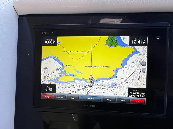  Yacht Photos Pics Garmin GPS display in 2018 Carver C52 Coupe showing nautical map and navigation details.