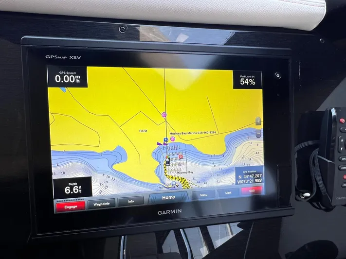  Yacht Photos Pics Garmin GPS display on 2018 Carver C52 Coupe, showing nautical map and navigation details.