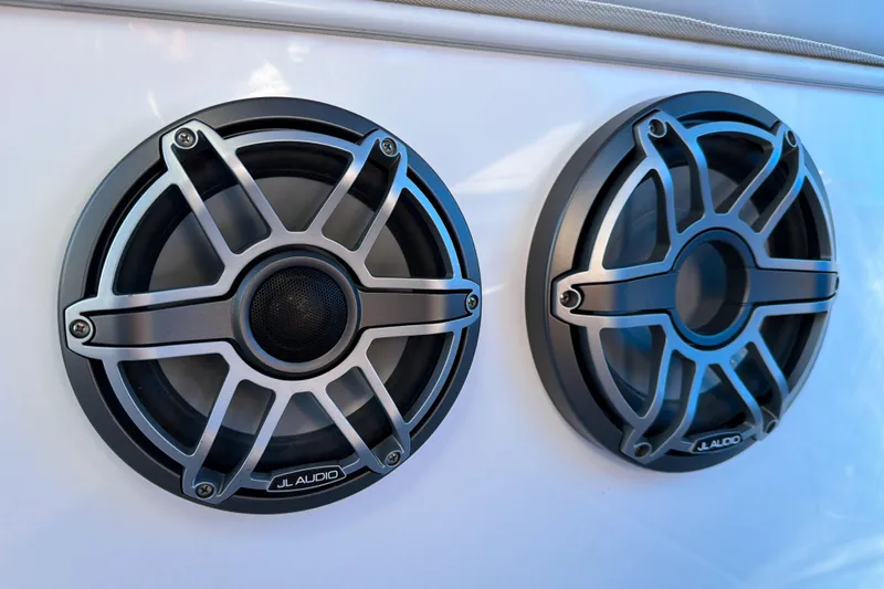  Yacht Photos Pics JL Audio speakers on 2023 Mystic Powerboats M3800, enhancing marine sound experience.