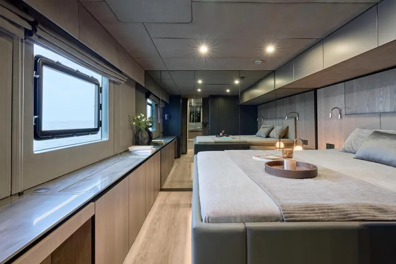  Yacht Photos Pics Luxurious interior of 2026 Sunreef 60 Power yacht, featuring modern design and elegant furnishings.