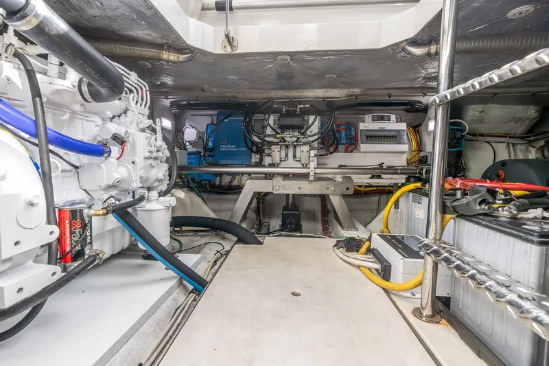  Yacht Photos Pics Engine room of 2018 Galeon 430 HTC yacht, showcasing mechanical and electrical components.
