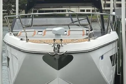  Yacht Photos Pics 2023 Hanover 377 yacht docked, featuring sleek design and modern amenities.