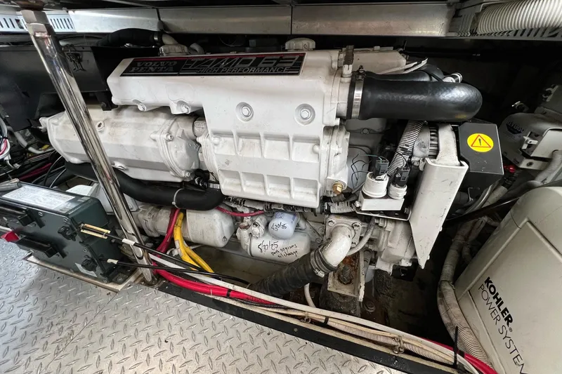  Yacht Photos Pics Engine compartment of 2003 Carver 444 Cockpit Motor Yacht with Volvo Penta engine.