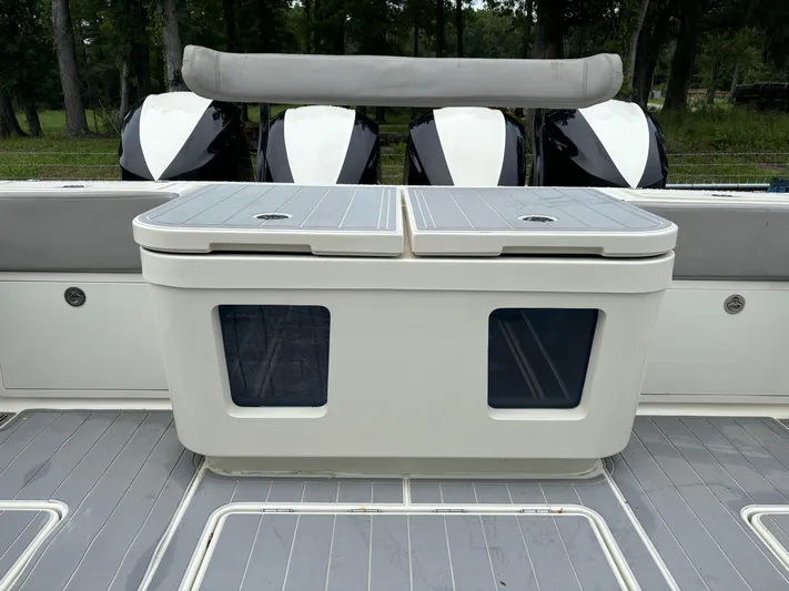  Yacht Photos Pics 2017 HCB Speciale boat deck with seating and storage compartments.