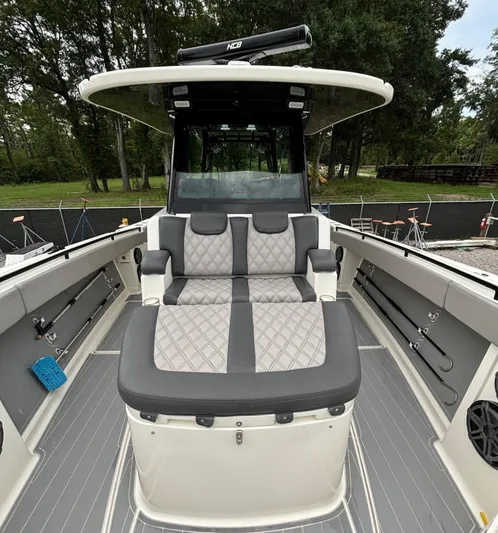  Yacht Photos Pics 2017 HCB Speciale boat interior with cushioned seating and modern design.