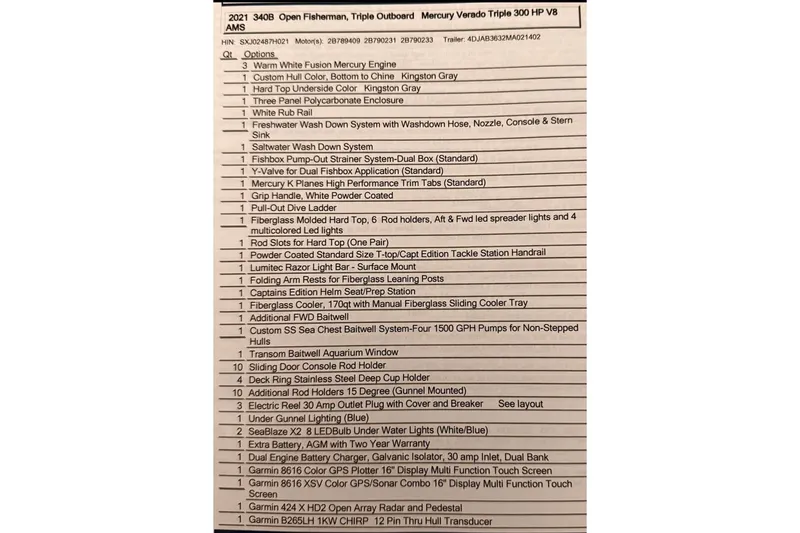  Yacht Photos Pics 2021 SeaVee 340B Open features list with Mercury Verado Triple 300 HP V8 engines.