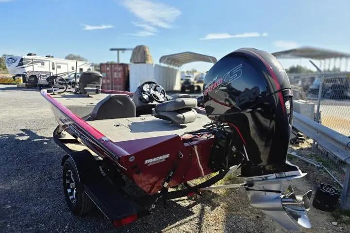 2021 Tracker Pro Team 195 TXW Tournament Edition boat with powerful outboard motor.