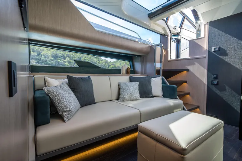  Yacht Photos Pics Luxurious interior of Sunseeker Superhawk 55 yacht, model year 2026.