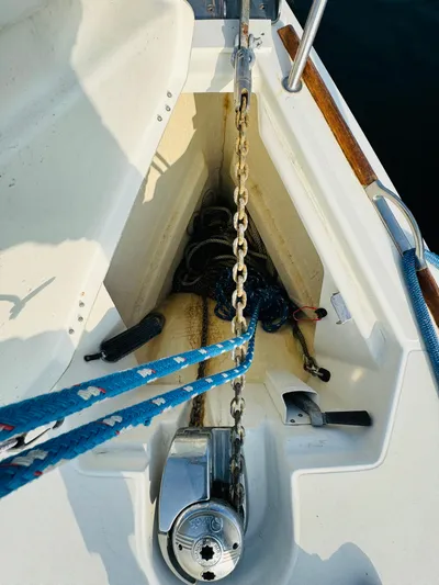 La Dauphine Yacht Photos Pics Anchor chain locker on 2007 Jeanneau Sun Odyssey 36i sailboat.
