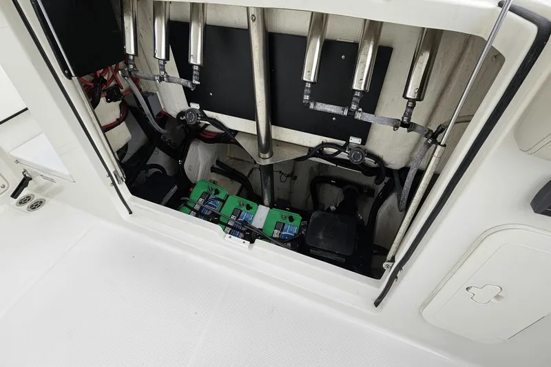  Yacht Photos Pics 2023 Sailfish 316 DC boat engine compartment with batteries and wiring.