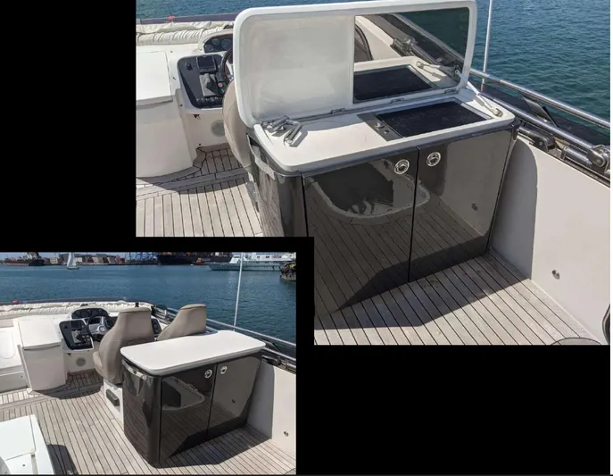  Yacht Photos Pics 2014 Princess 52 Flybridge yacht with sleek outdoor kitchen and helm station.