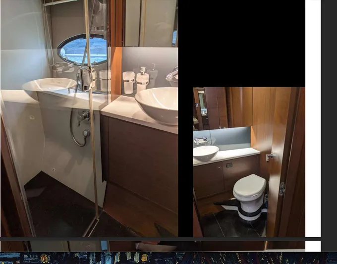  Yacht Photos Pics Luxurious bathroom interior of 2014 Princess 52 Flybridge yacht, featuring modern sink and toilet.