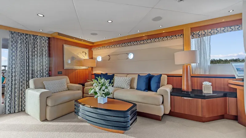 My Spirit Yacht Photos Pics Luxurious 2005 New Zealand Yachts Wave Piercer interior with elegant seating and decor.