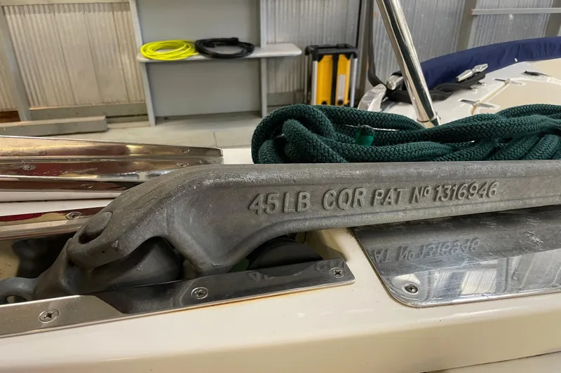  Yacht Photos Pics 45 lb CQR anchor on 2014 Sabre 42 Salon Express boat deck.