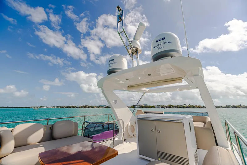 Blessed Yacht Photos Pics 2020 Azimut AZ 50-Fly yacht deck with seating, ocean view, and clear sky.