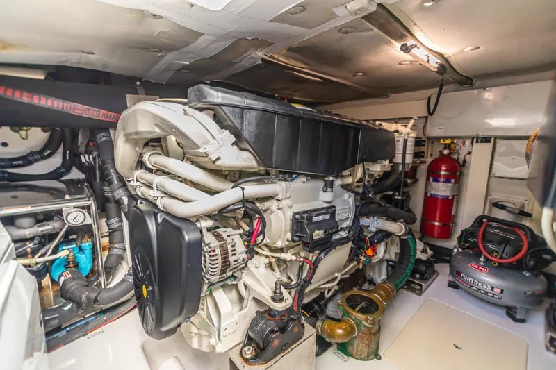 Blessed Yacht Photos Pics Engine room of 2020 Azimut AZ 50-Fly yacht, showcasing detailed mechanical components.