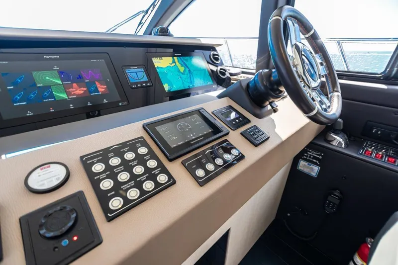 Blessed Yacht Photos Pics Control panel of 2020 Azimut AZ 50-Fly yacht with advanced navigation systems.
