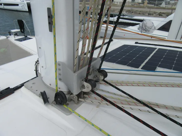 Heby Yacht Photos Pics Catana OC 50 sailboat deck with rigging and solar panels, 2023 model.