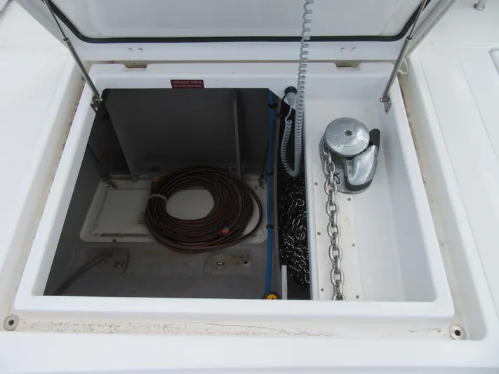 Heby Yacht Photos Pics Anchor locker of 2023 Catana OC 50 yacht with chain and rope.