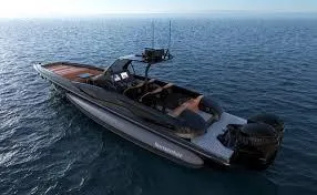 Hawk Yacht Photos Pics 2020 Sunseeker Hawk boat cruising on open sea, showcasing sleek design and luxury features.
