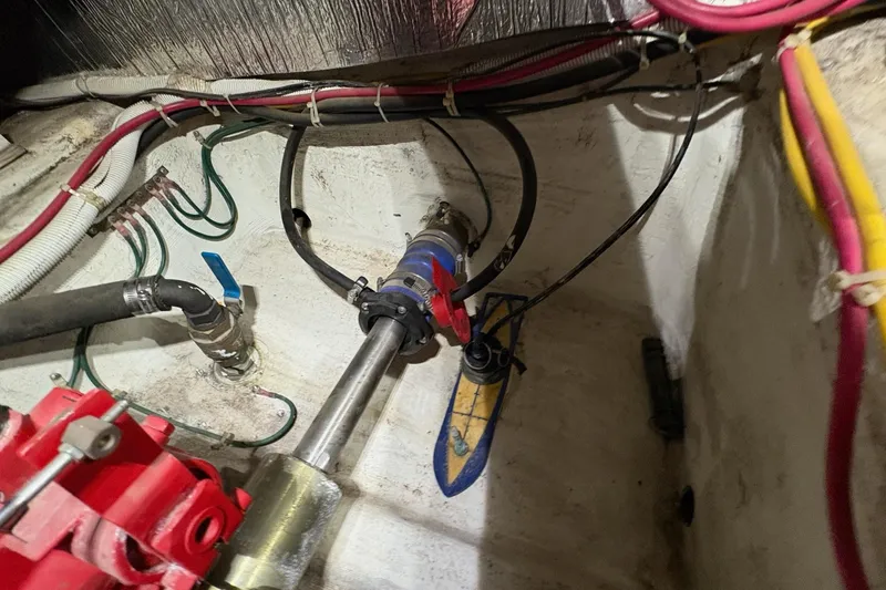  Yacht Photos Pics Engine compartment of a 2003 Carver 396 Motor Yacht with visible wiring and components.