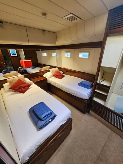  Yacht Photos Pics Luxurious twin cabin interior of 1991 CIM Maxi 88 Cutter Sloop yacht.